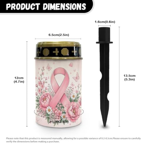 Image of Poceacles Cemetery Candle Grave Lights Outdoor Waterproof Decoration Pathway Lights Garden Solar Candle for Garden Lawn Decor, Pink Ribbon Floral Butterfly, Set of 2