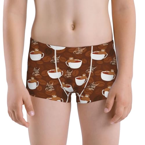 Boys' Cotton Boxer Brief Soft Underwear-Cute Sloths Bear Relaxing In Coffee Cup