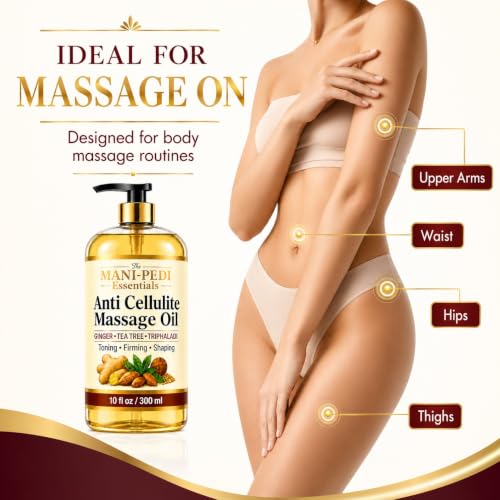 Image of TMPE Anti-Cellulite Massage Oil with Triphaladi, Ginger & Tea-Tree Oils | Toning, Firming & Shaping. No More Bumpy Skin, Strawberry Legs| Shape-Up Slimming | Cellulite Remover for Legs - 300ml (Pack Of 2)