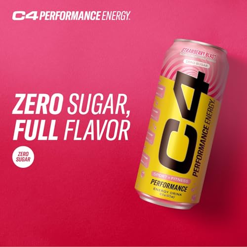 Image of Cellucor C4 Performance Energy Drink | Strawberry Blast | Zero Sugar Carbonated Preworkout Energy | 200mg Caffeine with Beta Alanine | 16 Fl Oz (24 Pack)