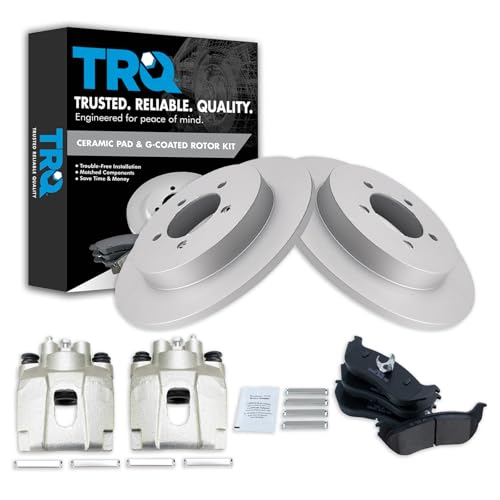 Image of TRQ Rear Brake Pad and Rotor Set Ceramic Solid Rotors Calipers