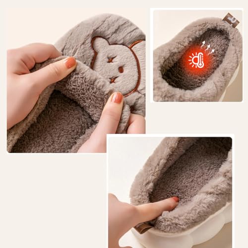 Cute Bear Fuzzy Slippers Y2k Aesthetic Warm Fluffy Platform Slides for Women Couple Indoor Pink Purple Blue Brown2