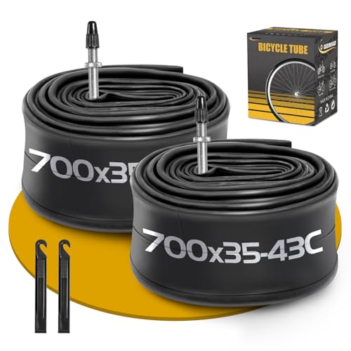 2 Pack 700 x 35-43C Road Bike Tubes FV48mm Presta Valve, Bicycle Tube Compatible with 700 x 35C/36C/37C/38C/39C/40C/41C/42C/43C Bike Tire, Butyl Rubber Inner Tube with 2 Tire Levers for Road Bike
