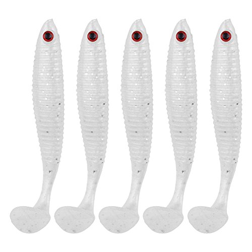 everpert 5pcs 7,5 cm al aire libre suave señuelo de silicona artificial cebo Pesca Tackle, blanco