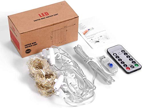 AIGUMI Curtain Fairy Lights, 3m×3m 300LED Christmas Hanging Fairy Lights, Curtain Lights Indoor with 8 Modes Remote Control, Waterproof Fairy Light Curtain for Christmas Party Bedroom (Multi-Colored)