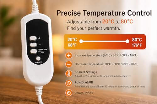 Image of Odessey Electric Heating Blanket for Single Bed | Adjustable Temperature Control | Fast Heating Bed Warmer | Soft Flannel Electric Blanket for Winter Use