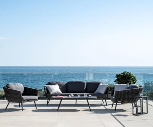 Image of Outdoor Rope 5 Seater Sofa Set | Balcony Sofa | Patio Conversation Sets | Rope Garden Sofa Set and Center Table Outdoor Indoor Furnitur Set(Grey)