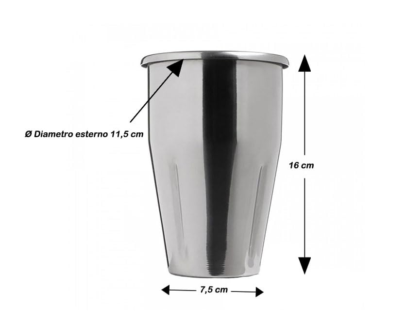 Bicchiere in acciaio inox ricambio accessorio per frullatore frullino sbattitore da banco frappè mixer Sirio Sirman professionale 550 ml h 16 cm