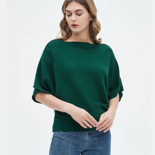 Image of EDSTAR Women Dolman Batwing Sleeves Knitted Sweaters Winter Boat Neck Pullovers Tops