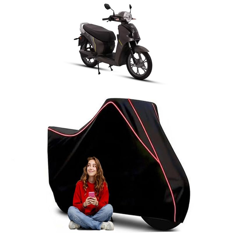 Image of Electric D15 Scooty Bike Cover Water Resistant Outdoor Use Universal Fit Scooters Motorcycles Heavy Duty UV Protection Dust Rain Scratch Resistant Elastic Bottom Black Blue Piping
