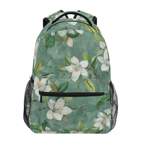 ALAZA White Flower Green Leaves Backpacks for Girls Boys School Backpack Kids Bookbag 3rd 4th 5th Grade Elementary Students Daypacks Travel Laptop Shoulder Bag