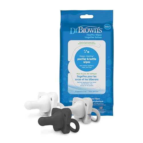 Image of Dr. Brown's HappyPaci 100% Silicone Pacifier 0-6m, BPA Free, Black, Cool Gray, White, 3 Pack and Pacifier and Bottle Wipes, 40 Count