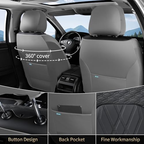 Image of FLORICH Car Seat Covers Front Seat Waterproof Faux Leather Seat Covers for Cars Premium Breathable Car Seat Protector Interior Covers Non-Slip Universal Fit for Most Car Truck SUV, Gray&Black