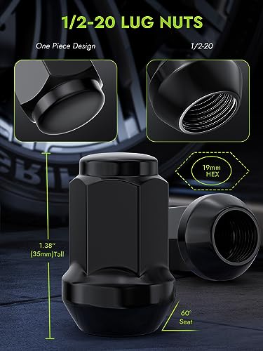 Image of AUTOPTIM 1 /2-20 Wheel Lug Nuts - Replacement for 1964-1973 /1994-2014 Ford Mustang, 2006-2014 Edge, 1990-2019 Explorer, 1982-2012 Ranger, 20PCS Black Closed End Lug Nut