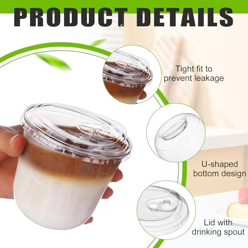 50 Sets Disposable Stemless Glasses With Strawless Sip Lids,PET Drinking Cups,Clear Plastic Coffee Cups for Iced Coffee, Smoothie, Cold Beverage, Drink Shop and Christmas Party Supply (Clear, 12 oz)
