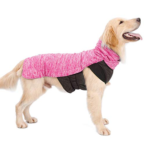 LIVACASA Abrigos para Perros Medianos Chaquetas Perros Invierno Caliente Chalecos para Perros Grandes Mascotas con Forro Polar Reversible Agujero de Correas Rosa Talla 3XL Cover