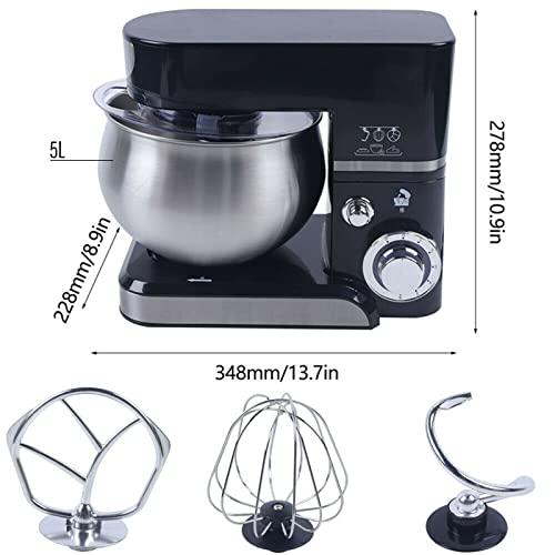 Küchenmaschine 1200W Knetmaschine Teigmaschine 6 Geschwindigkeiten Rührmaschine mit 5 L Edelstahl Schüssel Rührbesen… – Bild 3