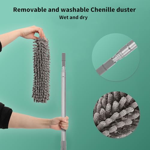 Image of 5Pcs Microfiber Feather Duster with Pole Extendable Duster Long Handle Dusters for Ceiling Fan Blinds Car Cleaning Supplies for House Office (Gray)