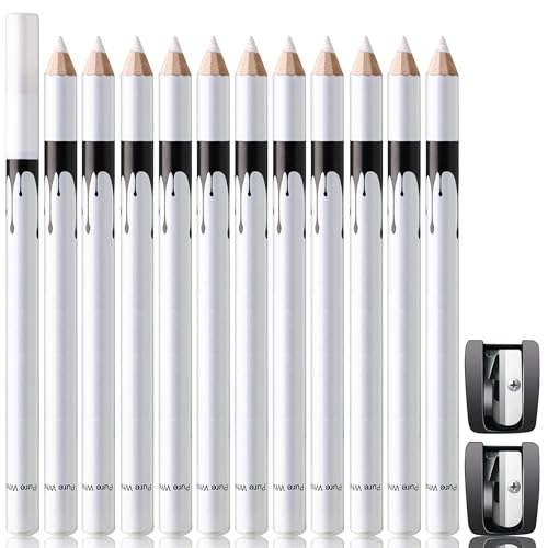 Noerrors 12Pcs White Barber Pencil Set Magic Hairline Pencils for Lineup Beard Shaping Guide Pen with Sharpener Barber Chalk for Men Hair Makeup Design