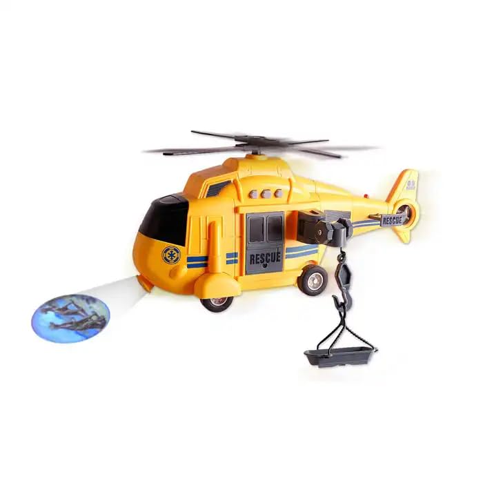 Image of Jack Royal Fire Rescue Helicopter Pull Back Friction Power Toy - Scaled Model with Projection Lights and Sound Toy Includes Cargo Basket for Kids Pretend Play Toys (6688-1)
