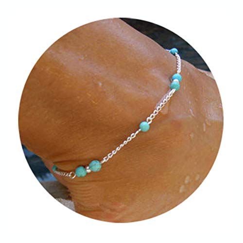 Beads Heart Anklets Silver Gold Ankle Bracelets for Women Foot Beach Jewelry (I:Turquoise)