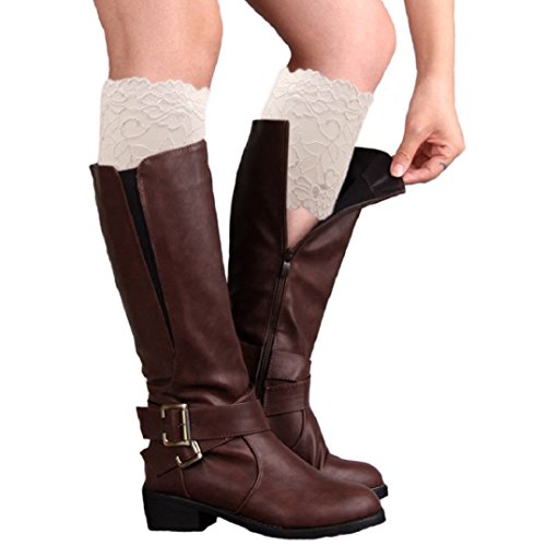 Polytree Women's Stretch Lace Crochet Boot Cuffs Leg Warmers Boot Socks - White