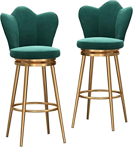 Juego de 2 taburetes de bar giratorios de estilo rústico con diseño moderno de mediados de siglo con patas de metal, sillas tapizadas de altura de barra para cocina, isla, hogar, bar o pub, asientos