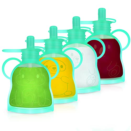 Image of Morlike Refillable Silicone Baby Food Pouches, Reusable Squeeze Storage containers Bags with Straws for Toddlers Kids, BPA Free & Freezable, 4.5oz (Green - 4 Pack)