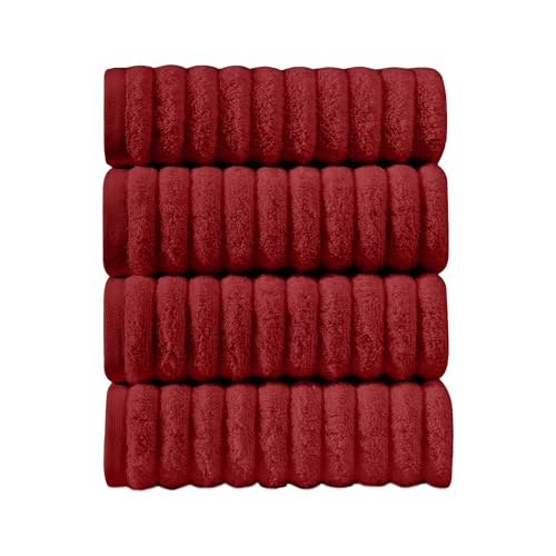 Image of Elegant Comfort Luxury 100% Turkish Cotton Corduroy Ribbed 4 Pack Hand Towel Set 16 x 28 Inch - Absorbent, Super Soft, Quick Dry, Premium Towels for Bathroom, Gym, Spa and Hotel Use, Burgundy