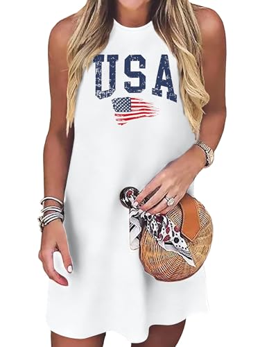 Image of VVNTY American Flag Tank Dress Women: 4th of July Shirts Sleeveless Patriotic USA Flag Tees Casual Summer Tanks Sundress