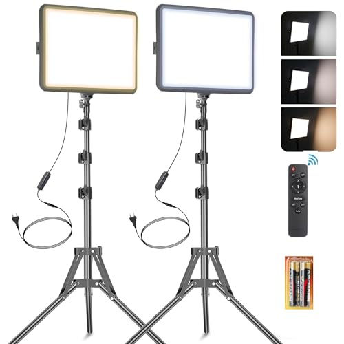 BuzyBe Photography Lighting Kit 22W LED Video Light Kit 2900-7000K Dimmable Studio Light with Tripod Stand 73 Stream Light for Video Recording (1)