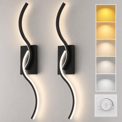 Image of Modern Wall Sconce Set of 2, 31.5 Inch 5CCT Dimmable LED Vanity Light Fixture, Matte Black Hardwired 2500K-5300K Wall Lamp, Indoor Bathroom Light Over Mirror for Bedroom Living Room Hallway