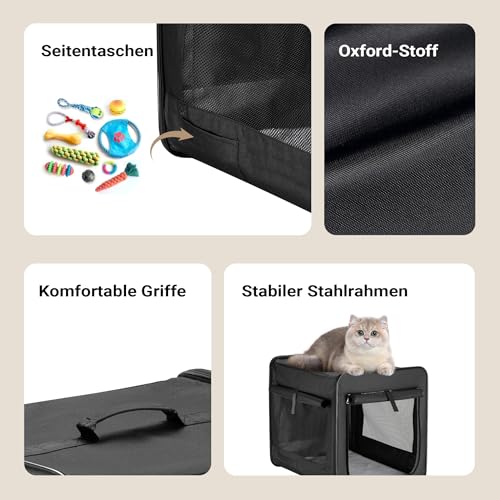 Wiltec Faltbare Transportbox für Hunde, Katzen S (42x36x41 cm), robust, leicht, sicher, Hundebox mit entnehmbarem Kissen, Schwarz