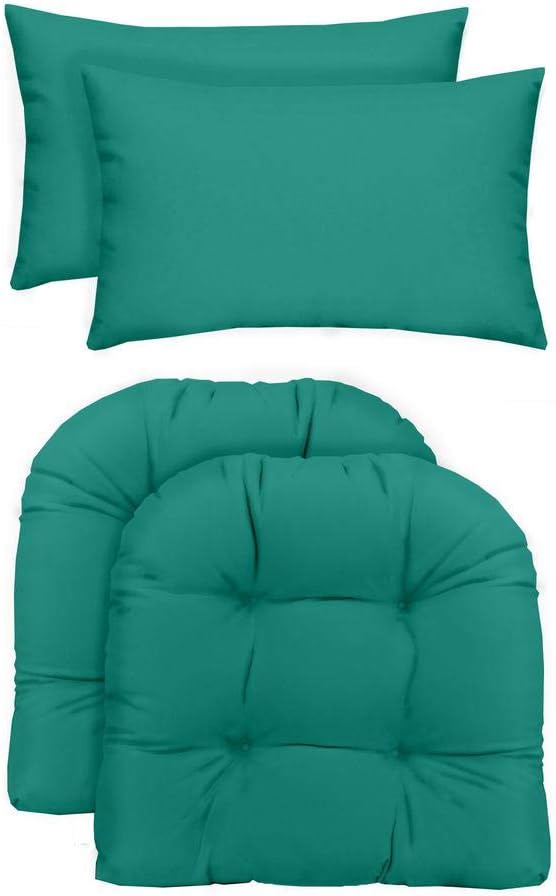 RSH Décor Indoor/Outdoor 2 UShape Wicker Chair Cushions & Bonus Lumbar/Throw