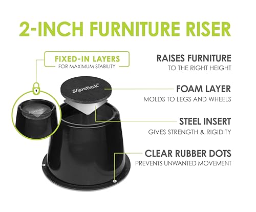 Slipstick CB674 Premium 2 Inch Furniture Risers/Bed Raisers with Steel Reinforced Top (4 Pack) Adds 2" Height, Supports 2,640 Pounds