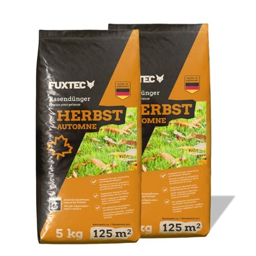 FUXTEC Herbstrasendünger FX-RDH10, Kaliumdünger für ca. 500m² - 10kg - Rasendünger mit Kalium zur Stärkung vor dem Winter, Frosthärtung & Nährstoffversorgung, für Frosthärte, gegen Moos & Unkraut