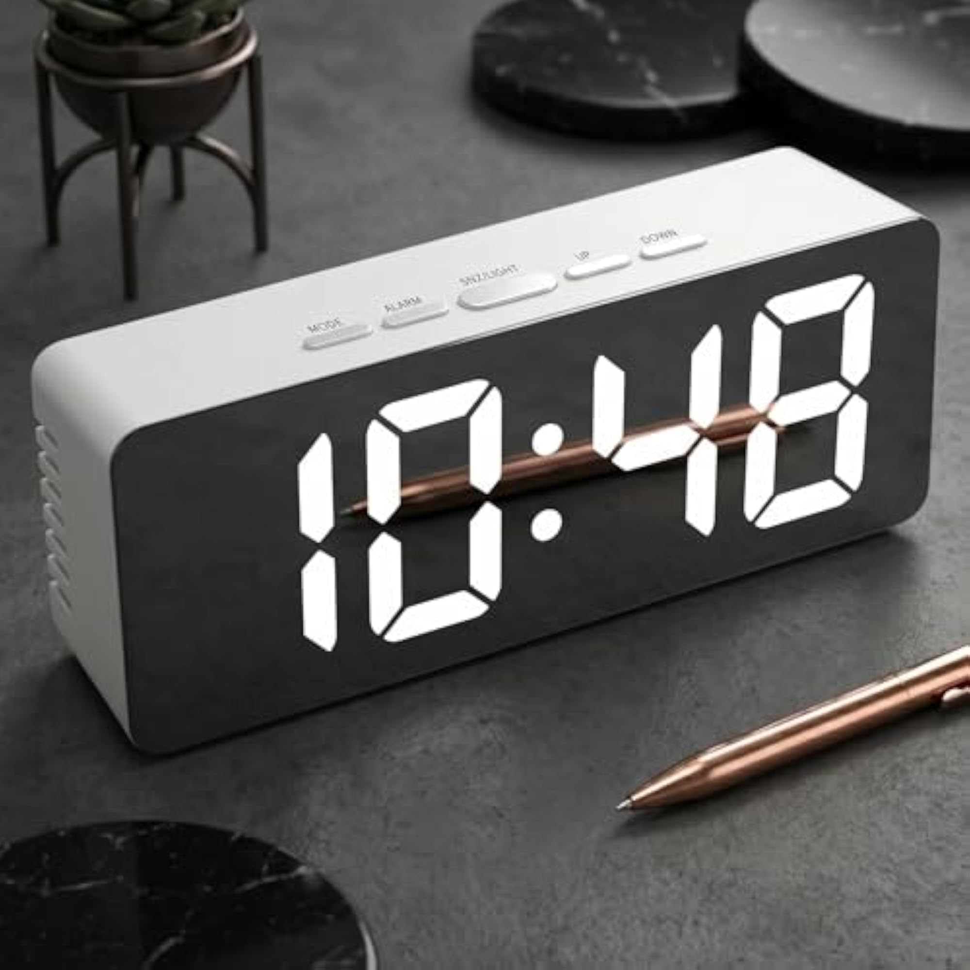 Digital Alarm Clock with LED Mirror Display, Snooze & Temperature