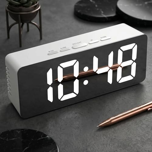 Image of Digital Alarm Clock for Bedroom and Study Table LED Mirror Display Desk Clock with Snooze and Time Date Temperature Function Modern Table Clock White | Pack of 1