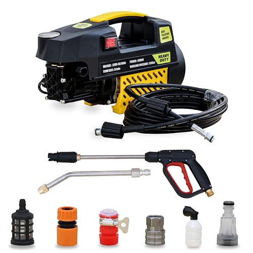 Image of RBW High Pressure Washer with Brass Coated Pump | 5 L /M Water Flow | 120-150 Bar Spray Gun with 26 Feet Hose Pipe for Home, Car, Wash Cleaning Purposes (P-250)