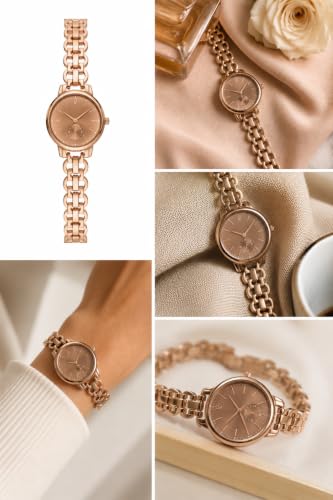 Image of HALFDOT Women's Brown Analog Wrist Watch | Elegant Chain-Link Metal Strap Quartz Watch | Fashion Wrist Watch for Women & Girls
