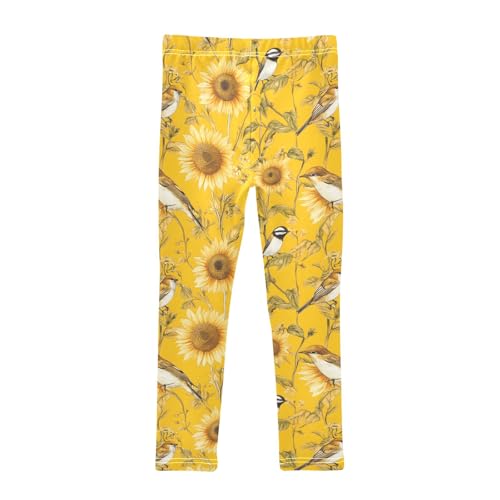 Birds on Sunflowers 1 Girls Leggings Athletic Pants Tights Stretch Bottom2