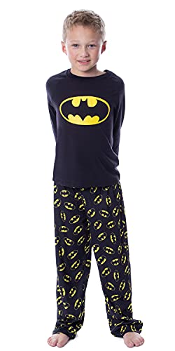 Intimo Dc Boys' Batman Bat-Symbol Tossed Print Raglan Sleep Pajama Set Shirt Pant (8) Black #TOP18
