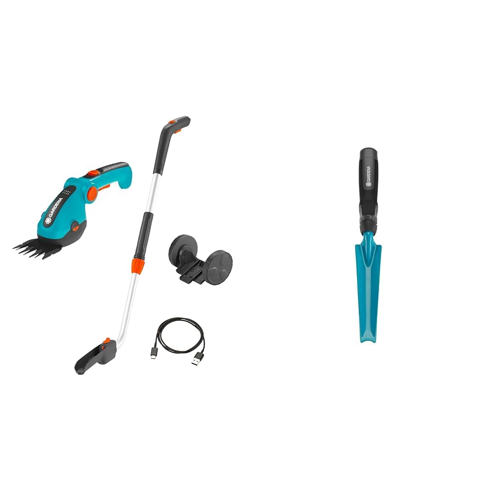 Gardena Set de cisailles à Gazon sans Fil ComfortCut Li :cisaille à Gazon et Manche télescopique & Couteau désherbeur de Gardena : Outil de Jardin idéal pour enlever efficacement Les Mauvaises Herbes