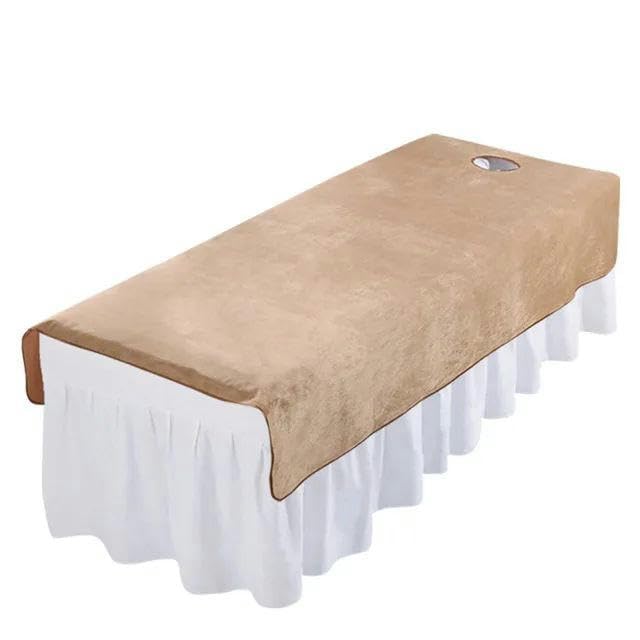 FAQIMORAX Sábanas de Terciopelo para Cama de masajes, cubrecama Liso con o sin Agujero, 80/120 x 200 cm, Camello, 80 x 200 cm con Agujero