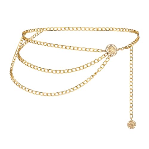Ceinture à Chaîne en Métal,Ceinture Chaîne Dorée Multicouche Réglable pour Femme Chaîne de Taille en Métal avec Franges Ceintures Ventrale GrandeTaille...