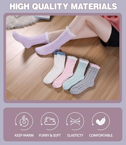 Image of LANLEO Fuzzy Socks for Women Soft Cozy Fluffy Slipper Winter Warm Microfiber Plush Sleeping Socks