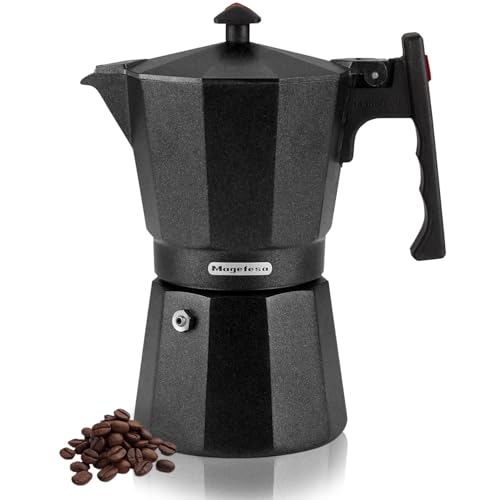 MAGEFESA Jamaica Black - Cafetera Italiana 12 Tazas, Aluminio Extra Grueso, Para Todo Tipo de Cocinas, Inducción, Café, Asa Termo-Resistente