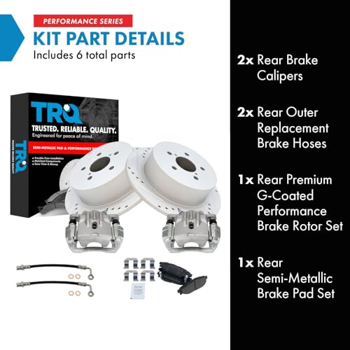Image of TRQ Performance Rear Brake Pad & Rotor Set Semi Metallic Slotted Drilled Coated Rotors Calipers Compatible with 2006 2009 Subaru Legacy