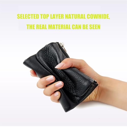 Precious Wallet for Women, Unisex Pebble Leather Wallet, Short Genuine Leather Coin Purse with RFID Zipper(Dark Green)4