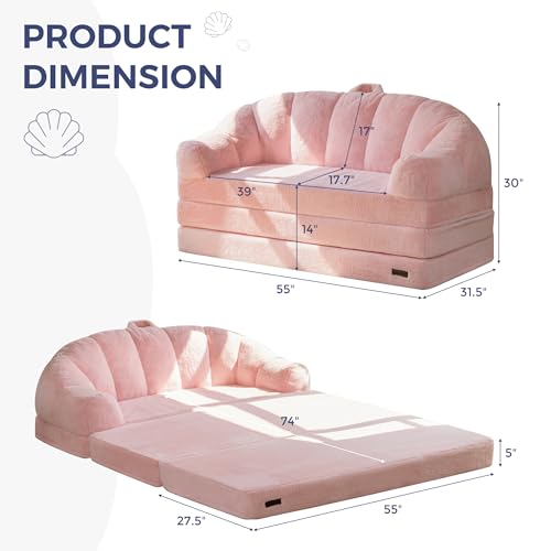 Image of MAXYOYO Folding Sofa Bed, 2 in 1 Convertible Sofa to Lounger Comfy Loveseat Bean Bag Chair for Adults, Floor Couch with Handle, Faux Fur Couch Bed for Living Room Bedroom, Pink, Loveseat
